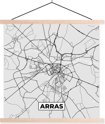 Posterhanger incl. Poster 40x40 cm - Schoolplaat - Kaart - Stadskaart - Frankrijk - Arras - Plattegrond - Textielposter - Blanke latten - Stadskaart