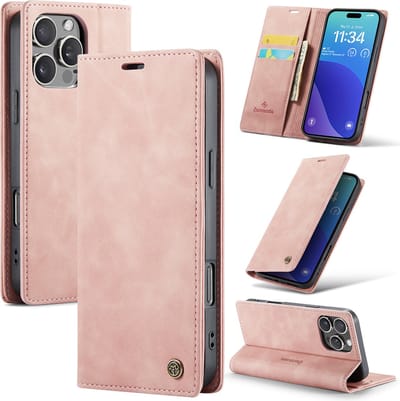 Casemania Hoesje Geschikt voor Apple iPhone 16 Pro Max - Pale Pink - Dunne Portemonnee Book Case - Slim Wallet Case met Pasjeshouder