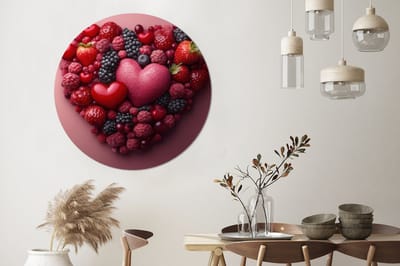 WallCircle - Wandcirkel - Muurcirkel - Fruit - Hartjes - Aardbeien - Frambozen - Bosbessen - Aluminium - Dibond - 140x140 cm - Binnen en Buiten