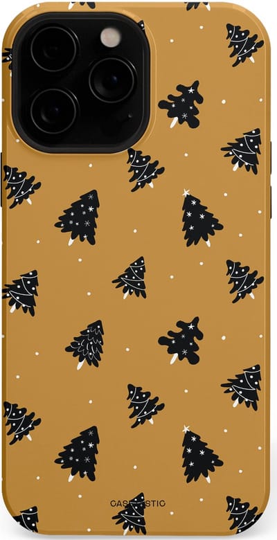 Casetastic hoesje geschikt voor Apple iPhone 13 Pro Max - MagSafe - Dubbellaagse bescherming - Zwarte Kerstboom Feest - Fashion Case - Goud Donkergrijs Taupe