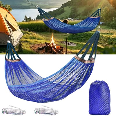 Hangmat - Kampeerhangmat - Draagbare Lichtgewicht Hangmat met Boombanden en Opbergtas - 260x130 cm - Maximaal 150 kg - Blauw