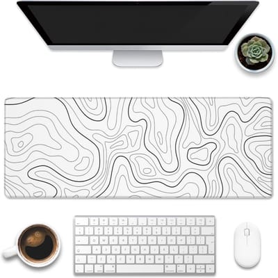 XL Bureauonderlegger met Witte Topografische Kaart - Grote Computer & Gaming Muismat Antislip