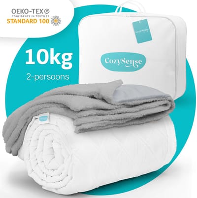 CozySense® Verzwaringsdeken 10 kg - 2-persoons - Weighted Blanket - Zwaartedeken met GLASS-Flow® Drukverdeling - Inclusief Wasbare Hoes - 200x200 cm - Grijs