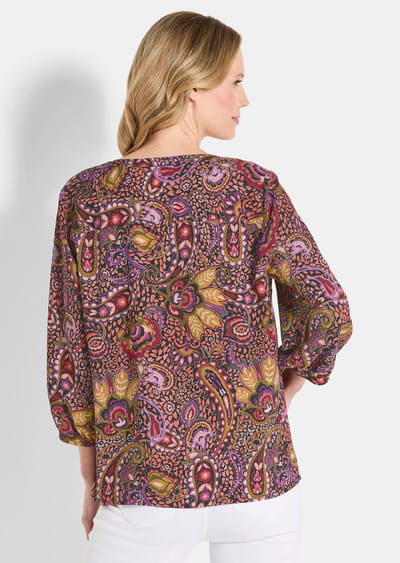 Blouse van pure viscose - oranje / zwart / gedess. - Gr. 40 van Goldner Fashion