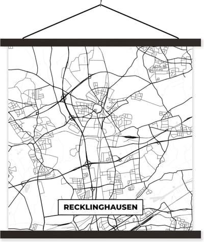 Posterhanger incl. Poster 60x60 cm - Schoolplaat - Recklinghausen - Kaart - Plattegrond - Stadskaart - Textielposter - Zwarte latten - Stadskaart