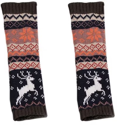 CHPN - Polswarmers met rendieren - Armwarmers - Handschoenen - Bruin met print- Gebreide vingerloze lange handschoenen - Winter Armwarmers - Rendieren