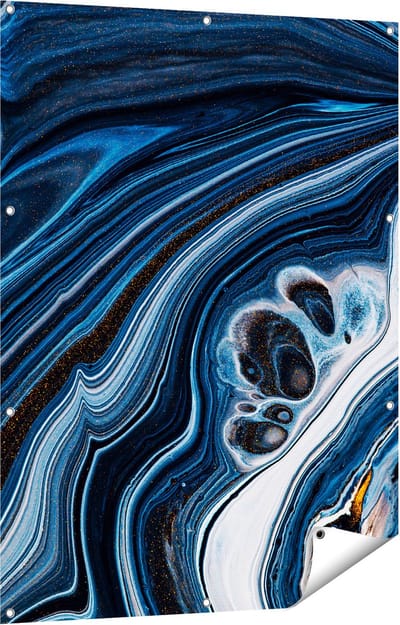 Gards Tuinposter Abstracte Kunst - Blauwe Verf - 90x120 cm - Tuindoek - Tuindecoratie - Wanddecoratie buiten - Tuinschilderij