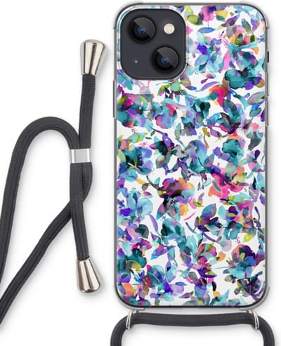 Case Company® - Hoesje met koord geschikt voor iPhone 13 mini hoesje met Koord - Hibiscus Flowers - Telefoonhoesje met Zwart Koord - Bescherming aan alle Kanten en Over de Schermrand