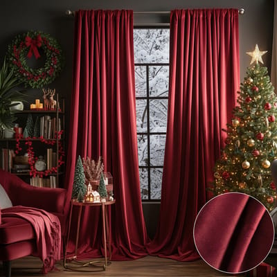 MUPOO Set van 2 Verduisterend Gordijnen - Koude Bescherming - Isolerende - Hoge kwaliteit Fluweel - voor Kerst - Winter - Feest - Slaapkamer - Woonkamer - 132x213cm (b x h) - Kerstrood