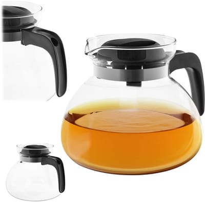 KADAX Glazen kan 1,7 l, koffiepot van hittebestendig glas voor thee, koffie en sap, theepot met ergonomische handgreep en afneembaar deksel (zwart)