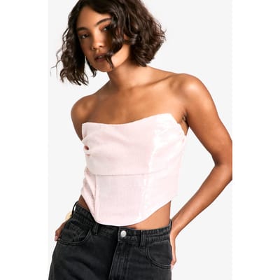 boohoo Dames Hoge Pailletten Cowl Korset Top | Roze | Maat: 42