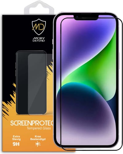 MobyDefend Screenprotector - Geschikt voor iPhone 14 - Screensaver Met Zwarte Randen - Gehard Glas