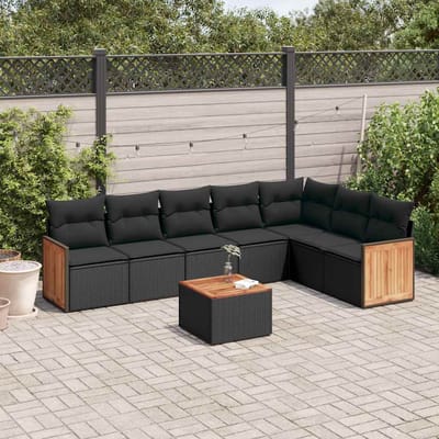 vidaXL - 8-delige - Loungeset - met - kussens - poly - rattan - zwart