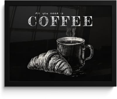 Poster in lijst - Fotolijst 40x30 cm - Posters - Koffie - Croissant - Tekst - Posterlijst zwart - Decoratie - Wanddecoratie woonkamer - Muurdecoratie slaapkamer