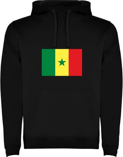 Zwarte unisex hoodie met Wereldse vlaggen het land Senegal merk Roly maat M