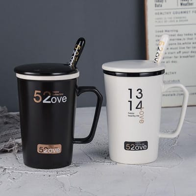 Keramiek Set van Bekers Praktische Koppels Bekers Chinese Valentijnsdag Huwelijksmok Cadeaus 250ML black