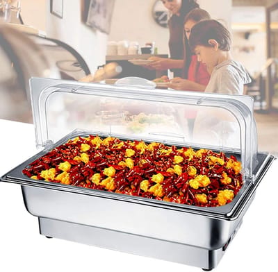 Voedselverwarmer - Buffetserver Warmhoudbak - Buffetten Serveren - Instelbare Temperatuur - 9L Capaciteit - Zilverkleurig
