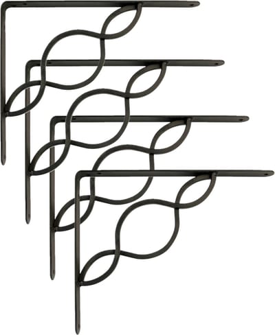 AMIG Plankdrager/steun/beugel Decoratief - 4x - metaal - zwart - H200 x B150 mm - Tot 180 kg - boekenplank steunen