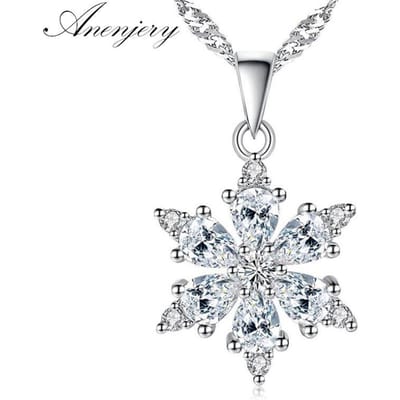 925 Sterling Zilveren Sieraden Aaa Zirkoon Sneeuwvlok Hanger Ketting Voor Vrouwen Cadeau Ketting Choker Collares S -N134 white