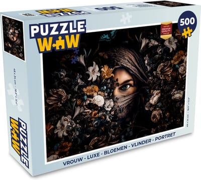 Puzzel Vrouw - Luxe - Bloemen - Vlinder - Portret - Legpuzzel - Puzzel 500 stukjes