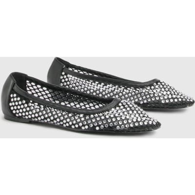 boohoo Dames Diamante Mesh Ballerina's | Black | Maat: 6