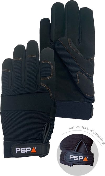 6x 12 paar - Werkhandschoenen PSP 39-500 Mechanic Black Pro, Zwart (per doos van 6x 12 paar), maat 09 / L