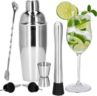 Springos Cocktail Shaker Set - Cocktail shaker - Roestvrijstaal - Cadeauverpakking - 6 delig