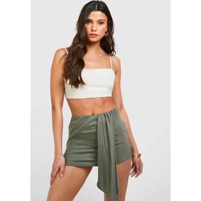 boohoo Dames Linnen Look Gepanelleerde Drapeer Mini Rok | Kaki | Maat: 34
