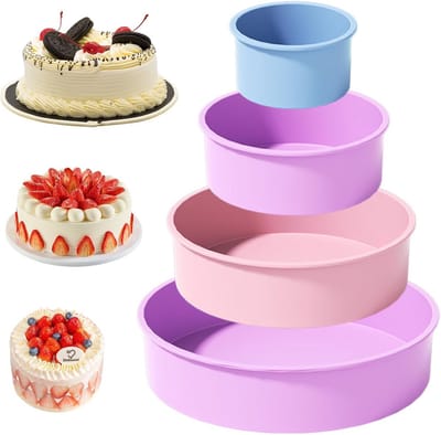 Set van 4 Ronde Siliconen Bakvormen voor Taart, Cake en Dessert