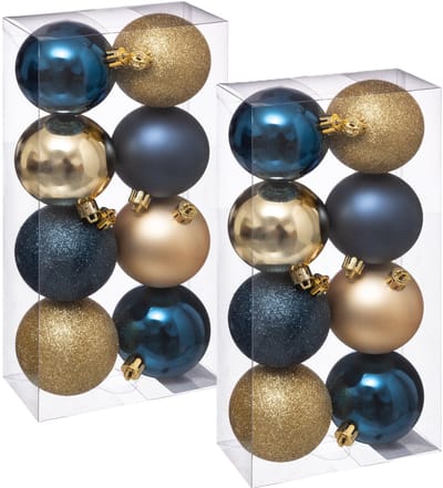 Atmosphera Kerstballen - 16x st - kunststof - blauw-champagne - 7 cm - kerstversiering - onbreekbare ballen