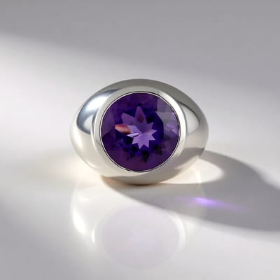 Cavill - 925 Sterling Zilveren Ring met 5,099 ct Siberische Paarse Amethist - Platina Coating - Elegante Ovale Edelsteen - Luxe Damesring
