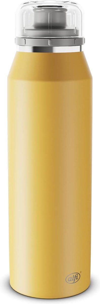 500 ml, spicy mustard, geïsoleerde drinkfles van roestvrij staal, absoluut dicht met draaisluiting, houdt 12 uur warm, 24 uur koud, voor koolzuur, zonder vingerafdrukken,