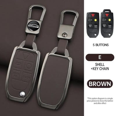 Zinklegering Leer Auto Sleutelhoesje Voor Volvo Xc90 Xc70 S80 S60 S40 V70 V50 C30 C70 5 Knoppen Afstandsbediening Cover Shell Sleutelhanger Accessoire gray