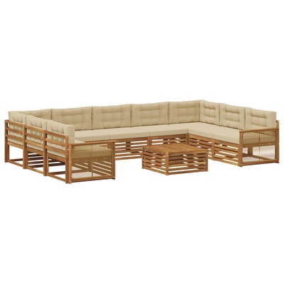 vidaXL - Buiten - bank - set - 10 - st - Natuurlijk - en - Beige - Massief - Acacia - Hout