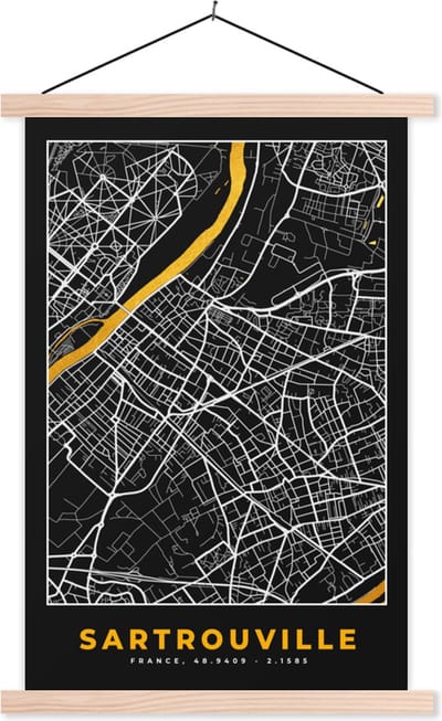 Posterhanger incl. Poster 40x60 cm - Schoolplaat - Plattegrond - Sartrouville - Stadskaart - Frankrijk - Kaart - Textielposter - Blanke latten - Stadskaart