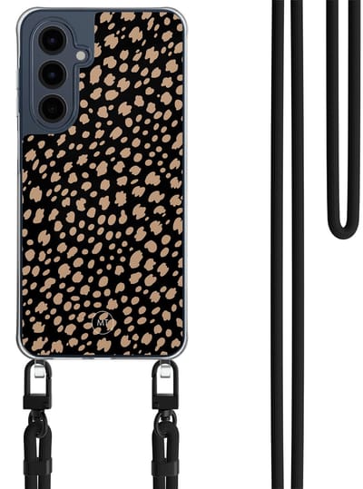 Hoesje met koord geschikt voor Samsung Galaxy A16 - Savannah spots - Inclusief Zwart koord - Crossbody beschermhoes - Transparant, Zwart, Bruin - Mooie Telefoonhoesjes