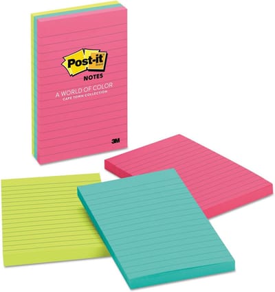 Grote Lijn Briefjes (10x15 cm) - 3 Blokken Geel, Roze, Groen - 100 Vel per Blok