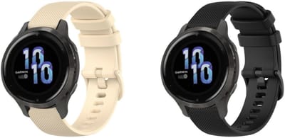 Strap-it Bundel van 2 Siliconen Bandjes - Geschikt voor Garmin Venu 2S - Zwart & Beige - Sportbandje - Sportarmband - Siliconen Band - Waterbestendig & zweetbestendig