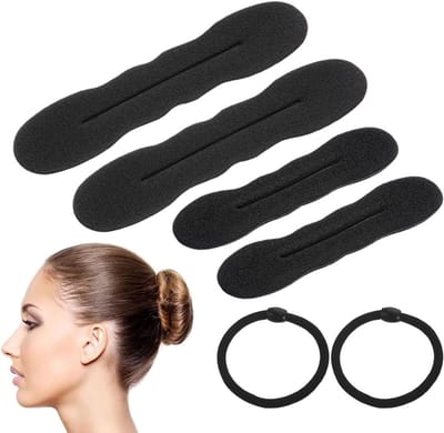 4-delige Donut Tool Set met 2 Haar Knot Holders en Zwart Leren Band voor Perfecte Haarstijl en Volumineuze Knotten