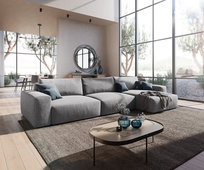 Hoekbank Lanzo XL microvezel grijs 380x180 cm variabele rugleuning