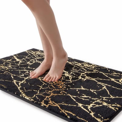 Badmat, antislip, wasbaar, badvoorlegger, zwart badkamerteppich, gouden decoratieve tapijt luxe badaccessoires, zacht microvezel zuigend badtapijt voor badkamer badkuip, 60 x 120 cm