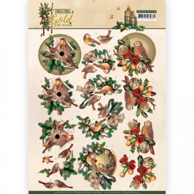 Vogels in goud - Christmas in Gold 3D-Knipvel van Amy Design 10 stuks