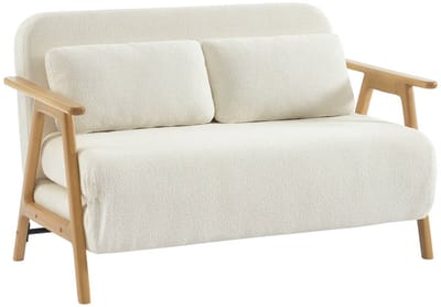 sweeek - Slaapbank 2 plaatsen rubberhout naturelkleurig en boucléstof l 133 x b 81 x h 84cm - sven