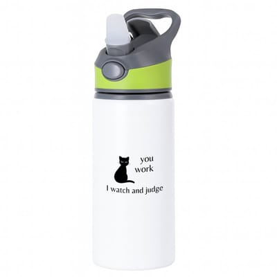 Hacebo® - you work I watch and judge waterfles met rietje groen - Quotes - mensen die houden van quotes - kat - quotes - verjaardagscadeau - verjaardag - cadeau - kado - geschenk - gift - water fles - 650ML