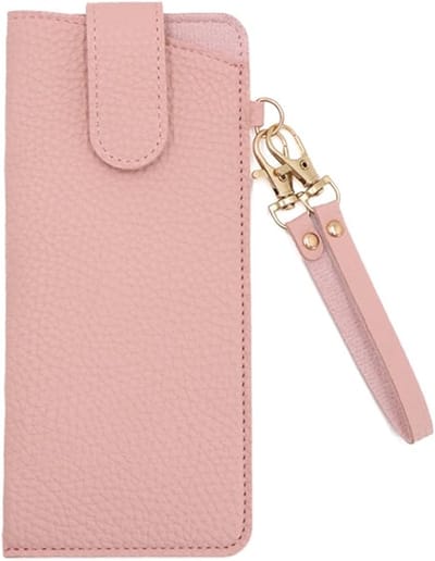 Roze Brillenetui Met Riemclip - Zacht Lederen Etui - Draagbaar Met Halskoord - 18x8.2 Cm - Voor Dames