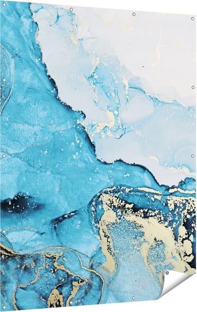Gards Tuinposter Abstracte Kunst van Blauwe Marmer met Goud - 120x160 cm - Tuindoek - Tuindecoratie - Wanddecoratie buiten - Tuinschilderij