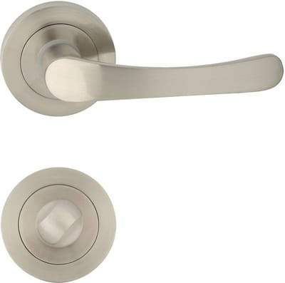 Domino NOVA R - Deurklink met WC-sluiting - Nikkel gelakt - Rond - Voor badkamer en toilet - Materiaal Aluminium