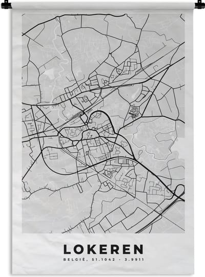 Wandkleed - Wanddoek - België – Lokeren – Stadskaart – Kaart – Zwart Wit – Plattegrond - 120x180 cm - Wandtapijt