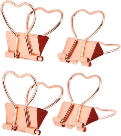 Hartvorm Bindclips - Set van 10 - Rose Goud - Leuke Papierklemmen - Decoratieve Paperclips - Office Home School - Notities Brief Organizer