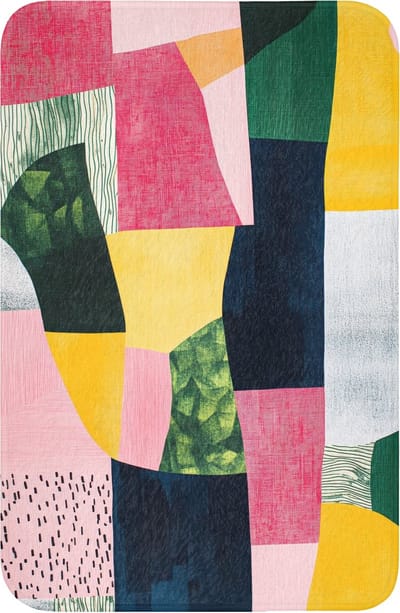 WC mat 40x60 cm - Antislip - Abstract - Roze - Lappen - Vormen - Geel - Toiletmat - Vloermat - Douchemat - Toilet tapijt - Toiletmatten